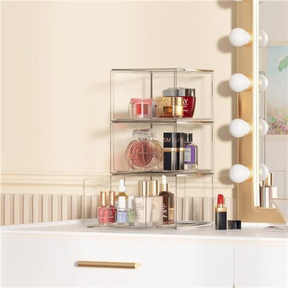 Stackable Makeup Storage Drawers, 4 Pack Acrylic Bathroom Organizers